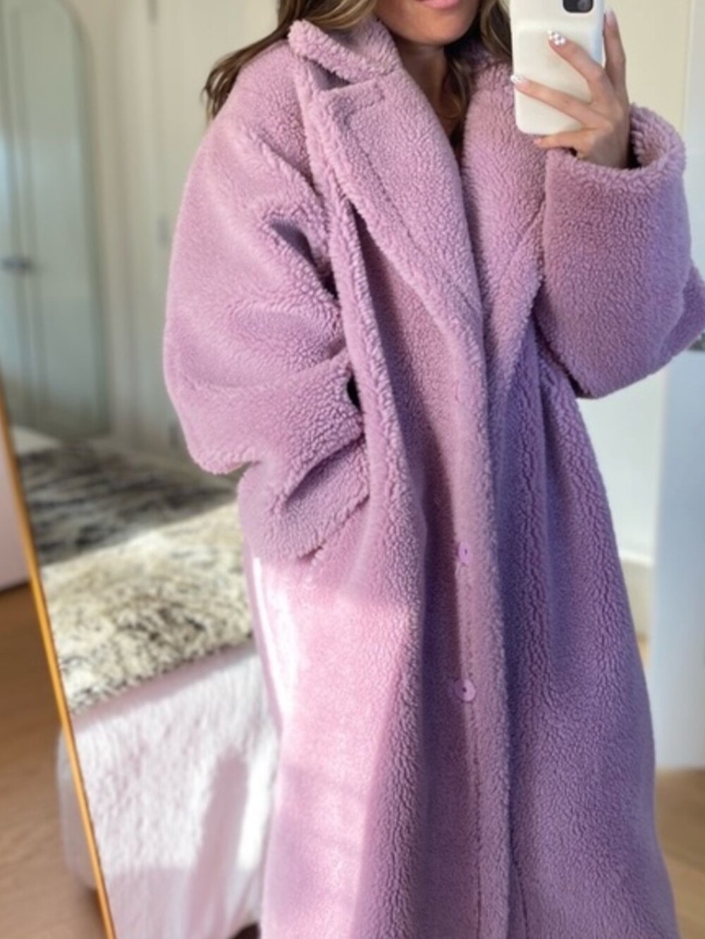 STAND STUDIO Faux Fur Oversized Long Teddy Coat In Light Violet